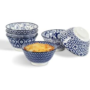 Selamica Ceramic Mini Bowl Set, 4 oz Dipping Bowls for Snack Side Dishes Condiment, Set of 5, Vintage Blue