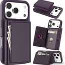 Compatible with Magsafe 2 in 1 Detachable iPhone 17 Pro Max Wallet Case with Card Holder, Women Men 4 Credit Card Slots Magnetic PU Leather RFID Blocking Flip Kickstand, for Apple 17 Pro Max, Purple