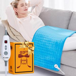 WOOMER Extra Large Heating Pad, 17"x33" XL Heating Pad, Heat Pad with MultiColor Option, Moist Heat Therapy Feature, Auto ShutOff, Power Cords Storage Belt, Blue