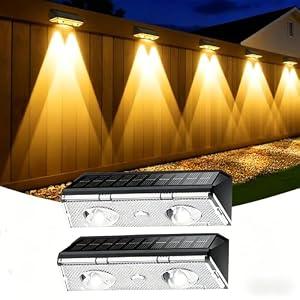 KEILAIMO Solar Fence Lights Outdoor, 2 Pack IP65 Waterproof Fence Lights Solar Powered with Ultra-Bright LED Lens, 9 Color Modes, 12+ Hours Steady Glow for Deck/Backyard/Patio/Pool/Wall - Black