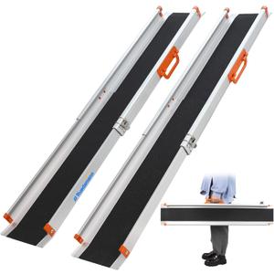 Ruedamann Portable Wheelchair Ramp, 8FT Adjustable Aluminum Ramp for Home, 600lbs Capacity,Telescoping Non-Skid Surface Wheel Chair Ramp for Home, Stairs, Steps, 2Pcs (4.5 to 8 FT)