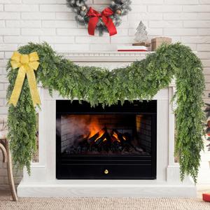 Palonu 9Ft Christmas Cedar Garland, Artificial Realistic Greenery Faux Garlands Touch Like Real Pine Needles Xmas Dcor, Fireplace Mantle Table Stairs Porch Indoor Outdoor Holiday Decoration