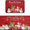 2 Christmas Kitchen Carpet and Floor Mat Set Christmas Winter Farmhouse Non Slip Carpet Christmas Snowman Floor Mat Kitchen Home Corridor Holiday Decoration, 16 x 23 and 16 x 47IN (A)