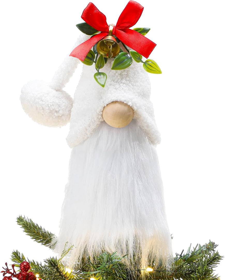 Gejoy Christmas Angel Gnome Tree Topper 9.8 Inch Large Christmas Santa Gnome Ornaments White Plush Angel Xmas Tree Decorations for Xmas Winter Holiday Party Indoor Outdoor Decor Gift