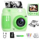 Kids Camera Instant Print, Birthday Gifts for Girls Boys with 3 Rolls Print Paper & 32GB Card, 48MP Toddler Digital Camera 1080P HD Video Toys Cameras for Kids 3-12, Green