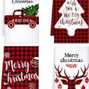 Honoson Christmas Kitchen Towels Ultra Absorbent Dish Quick to Drying Buffalo Plaid Hand Towel Polyester Cleaning Tea Towels for Home Washing Drying Dishes Kitchen Supplies(Black, Red,Plaid)
