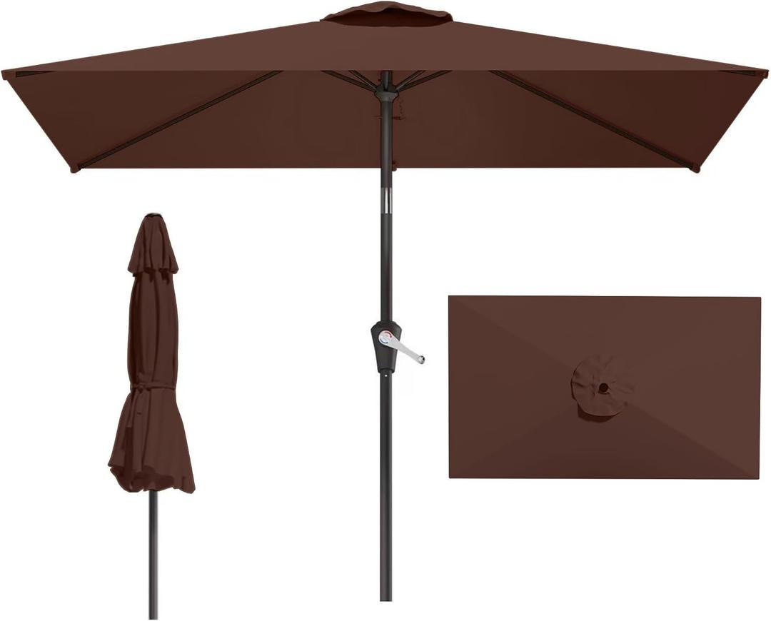 6.5x10FT Patio Umbrella, Outdoor Umbrella with Push Button Tilt and Crank, 8 Sturdy Ribs, UV Protection & Waterproof Market Umbrella for Pool, Backyard, Beach,Deck (Brown)