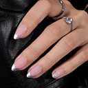 French Tip Press On Nails - BTArtbox Short Almond Fake Nails, Fit Perfectly & Natural Reusable Silver Outline Soft Gel Nails with Nail Glue and Jelly Glue in 16 Sizes, Rock Me