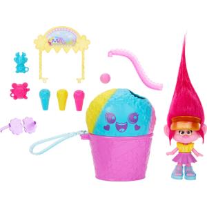 Mattel DreamWorks Trolls Fun Fair Surprise FairFest Small Doll & 10 Accessories, Carnival Food Popcorn Theme with Queen Poppy