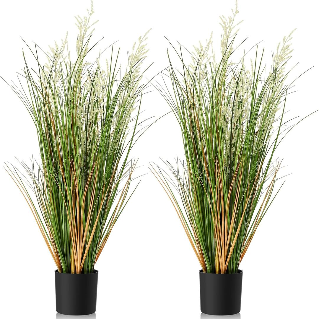 Jexine 2 Pcs 3 ft Tall Artificial Grass Plant Potted Artificial Greenery Floor Plants Faux Pampas Grass Tall in Pot for Housewarming Gift House Garden Bathroom Lobby Outdoor Decoration
