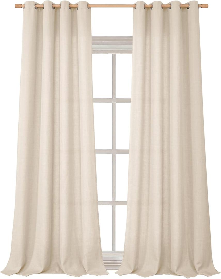 BGment Faux Linen Curtains 95 Inches Long Set of 2 Panels, Living Room Long Curtains Burlap Textured Thick Light Filtering Privacy Grommet Window Treatments, 52 x 95 Inch, Light Beige