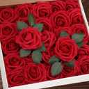 Higfra Artificial Flowers 25pcs Real Looking Fake Roses with Stems for DIY Wedding Bouquets Baby Shower Centerpieces Floral Arrangements Party Tables Home Decorations