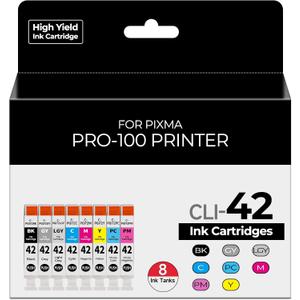 CLI-42 Pro 100 Ink Cartridges Compatible for Canon 42 CLI-42 CLI42 Ink Cartridges Value Pack Compatible for Canon pro-100 Ink Cartridge for PIXMA Pro 100 Pro-100 Pro100s Pro100 Printers (8 Pack)