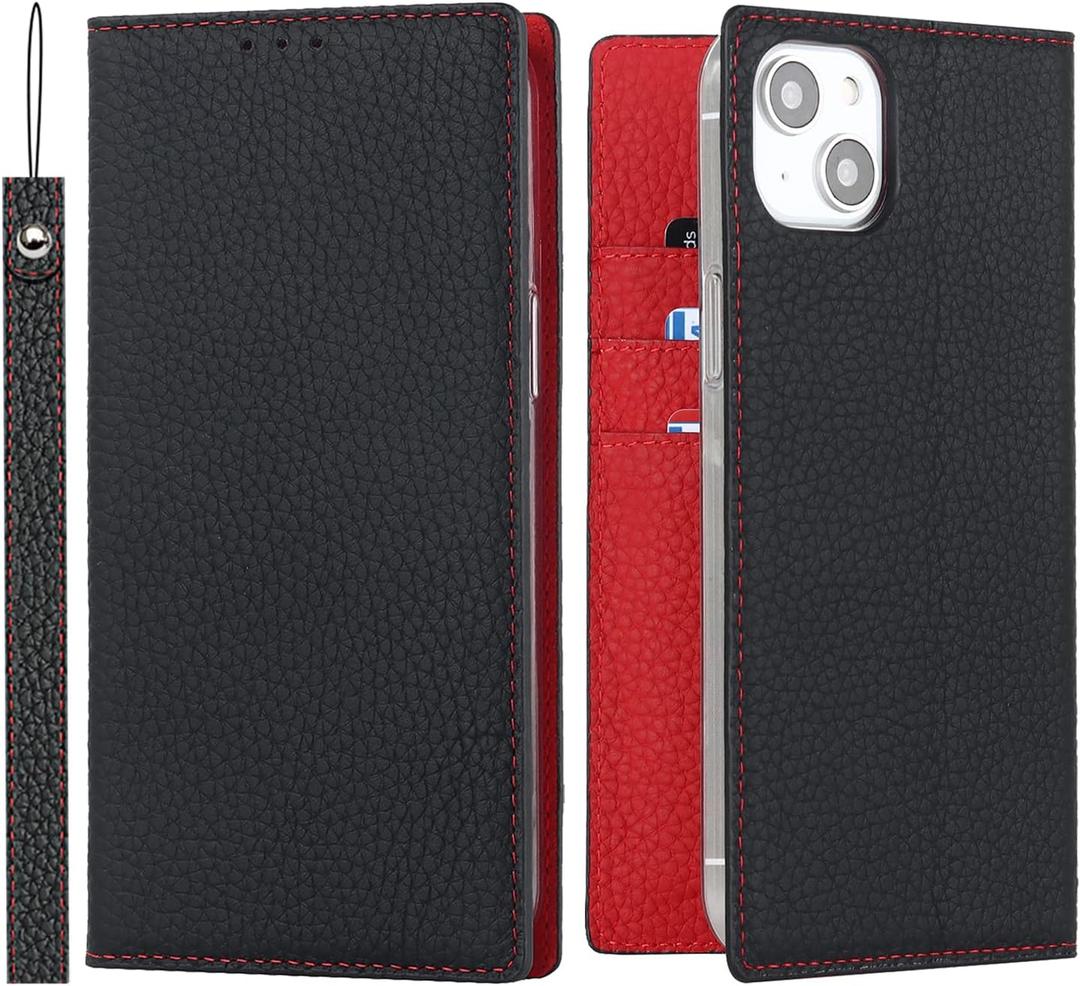 case for iPhone 14 and iPhone 13 Case Genuine Leather Wallet with Card Holder for Women Men Flip Folio Credit Card Slots Stand Shockproof Phone Cover-Black case for iPhone 14 and iPhone 13 Case Genuine Leather Wallet with Card Holder for Women Men Flip Folio Credit Card Slots Stand Shockproof Phone Cover-Black