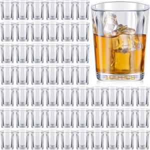 100 Pcs Shot Glasses Set 2.2 oz Mini Shot Cup Bulk, Clear Plastic Unbreakable Base Plastic Glass for Custom, Birthday Wedding Guest Gift (Square)