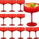 12 Pieces Martini Glasses 10.5oz Plasitc Ribbed Coupe Glasses Champagne Shatterproof Acrylic Vintage Cocktail Glassware Margarita Wine Glasses Disposable Cups for Parties Wedding Anniversary Bar Red
