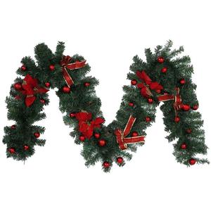 YYZKYTO 9ft Christmas Wreath Decorations Festive Christmas Wreath Garland with Flower and Red for Fireplaces Christmas Tree Stair Doors Commemoration Day