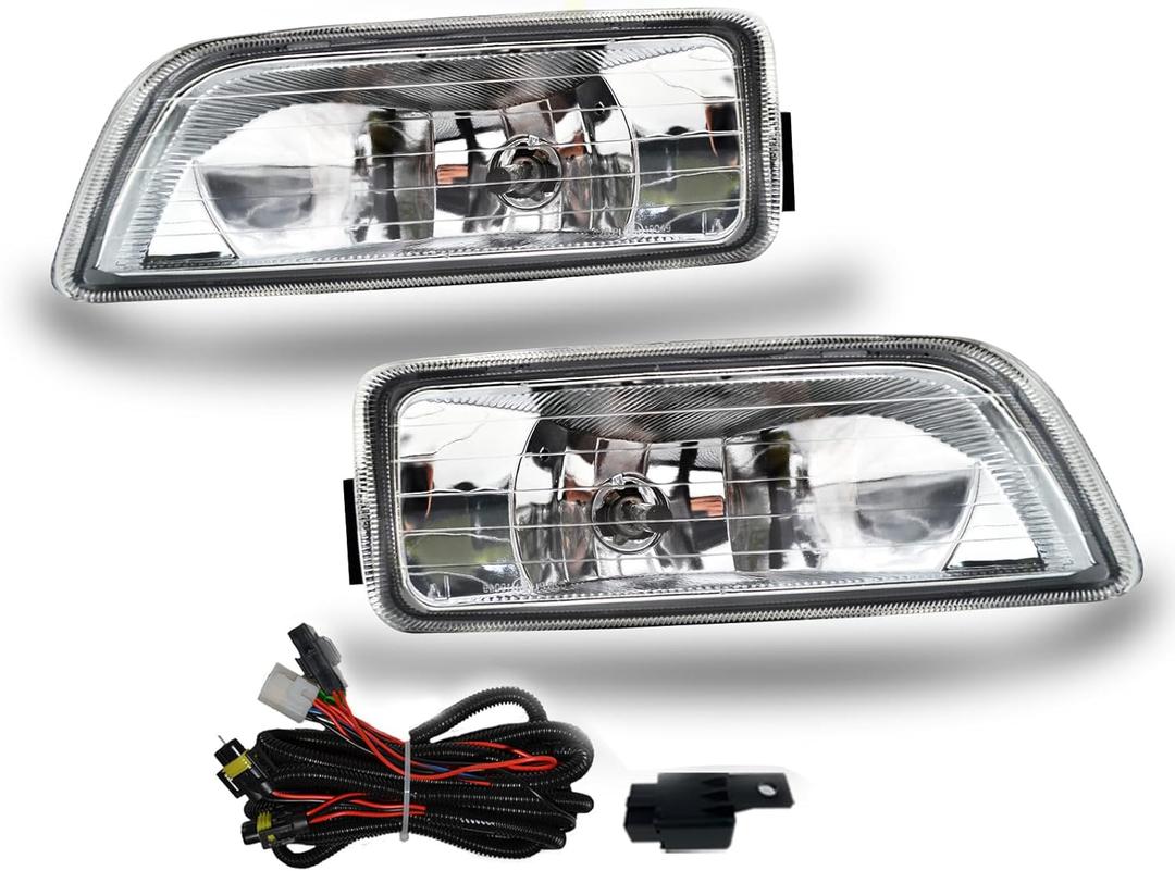 Fog Lights Assembly Replacement for 2003-2007 Honda Accord 4 Door Sedan, 1 Pair Front Bumper Driving Fog Lamps with Halogen Bulbs & Switch and Wiring Kit (Clear Lens)