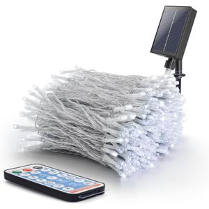 Solar String Lights Outdoor,500 LED 165FT Christmas Lights with 8 Modes and Timer, Remote Control for Holiday Patio Garden Party Decor(White) (Transparent Wire)