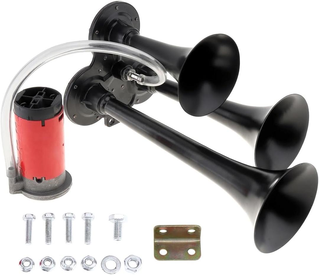 Train Horn for Truck, 12V Super Loud Train Horn Air Horn for Truck, Triple Trumpet Air Horns with Compressor for Vehicles Trucks Pickup Trains Cars Boats
