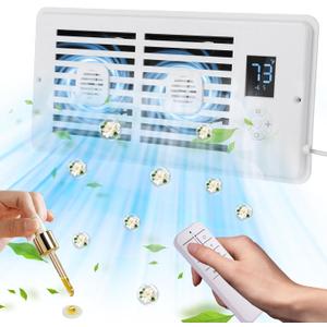 Register Booster Fan Fits 4" x 10" Register Holes, Vent Fan with DIY Scent Diffuser,Quiet 10-Speed Smart Heating Cooling AC with LCD Screen,Remote Control and Thermostat Control for Home,Wall,Floor (White)