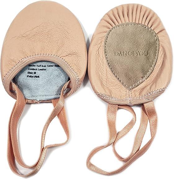 DANCEYOU Pirouette Lyrical Leather Half Sole Ballet Jazz Contemporary Practice Turning Dance Shoes Girls Women Boy Men, Size XS
