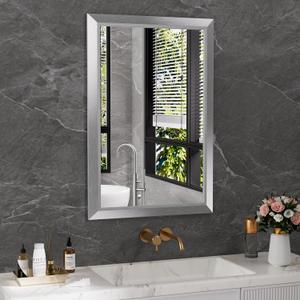 Amorho 24x36 Inch Bathroom Mirror Silver, Thick Metal Framed Wall Mirrors for Over Sink, Brushed Nickel Mirror Perfect for Bedroom, Living Room, Entryway, Rectangle (Horizontal/Vertical)
