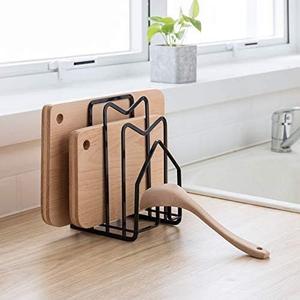 SUNFICON Cutting Board Rack Chopping Board Organizer Stand Holder Kitchen Countertop Pots Pan Lids Rack Organizer Flat Steel 4.92 x 5.7 x 8.47 inchBlack