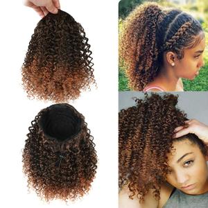 Short Ponytail Extension Afro Kinky Curly Ponytail Hair Piece for African American Ponytail Extension Synthetic Afro Kinky Curly Ponytail for Women (Mix Brown(1B/30#))