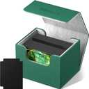 Mlikero Card Deck Box, Commander Deck Box Holds 100+ Double-Sleeved Cards with Divider, Leather Magnetic Closure Card Box Fit for MTG, TCG (Green)