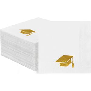 Horaldaily 100 Graduation Class of 2026 Disposable Cocktail Paper Decorative Luncheon Napkins, Gold Foil College High School Grad Celebration Hand Towel Party Lunch Kitchen Bathroom
