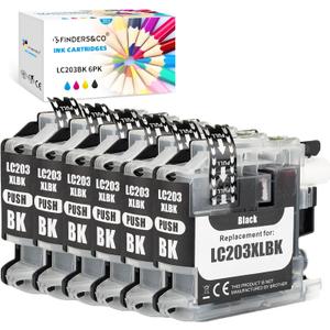 F FINDERS&CO LC203 BK Black Ink Cartridge Replacement for Brother LC-203 LC201 XL to Use with Brother MFC-J480DW J880DW MFC-J680DW J885DW Printer, 6X LC203BK