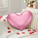 Yookeer Valentine's Day Heart Shaped Pillow 14 x 12 Inch Metallic Leather Throw Pillows Solid Soft Shiny Cushion for Women Valentine Wedding Anniversary Decor for Bed Couch(Pink)