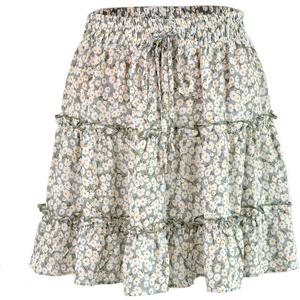 Womens Summer Flowy Tiered Ruffle Mini Skirt Cute High Waist Beach Boho Floral Polka Dot Short Skirts