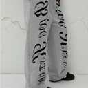 Men's Graphic Letter Wide Leg Sweatpants Drawstring Waist Street Sport Pants with Pockets (Gray, S)