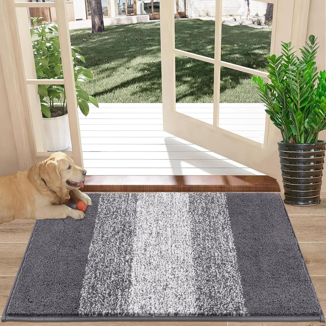 Vaukki Indoor Doormat Entryway Door Mat, Non Slip Absorbent Mud Trapper Mat Inside Floor Mat, Washable Door Carpet for Entryway (20''x32'', Grey) (1'8" x 2'8" (Rectangular))