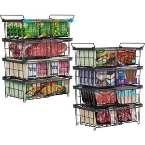 iSPECLE Freezer Organizer Bins - Fit 10 to 20 Cu.FT Deep Freezer, 8 Pack Large Expandable Stackable Chest Freezer Organizer Sort Frozen Food Easy to Get Food from Bottom Better Ventilation, Black