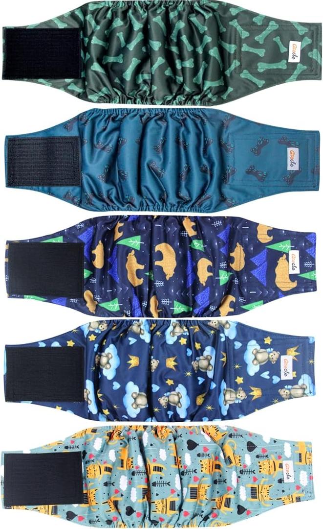 Grecle 5 Pack Dog Diapers Male, Premium Belly Bands for Male Dogs, High Absorbing Male Dog Pee Wraps for Doggie in Incontinence or Excitable Urination and Training XL