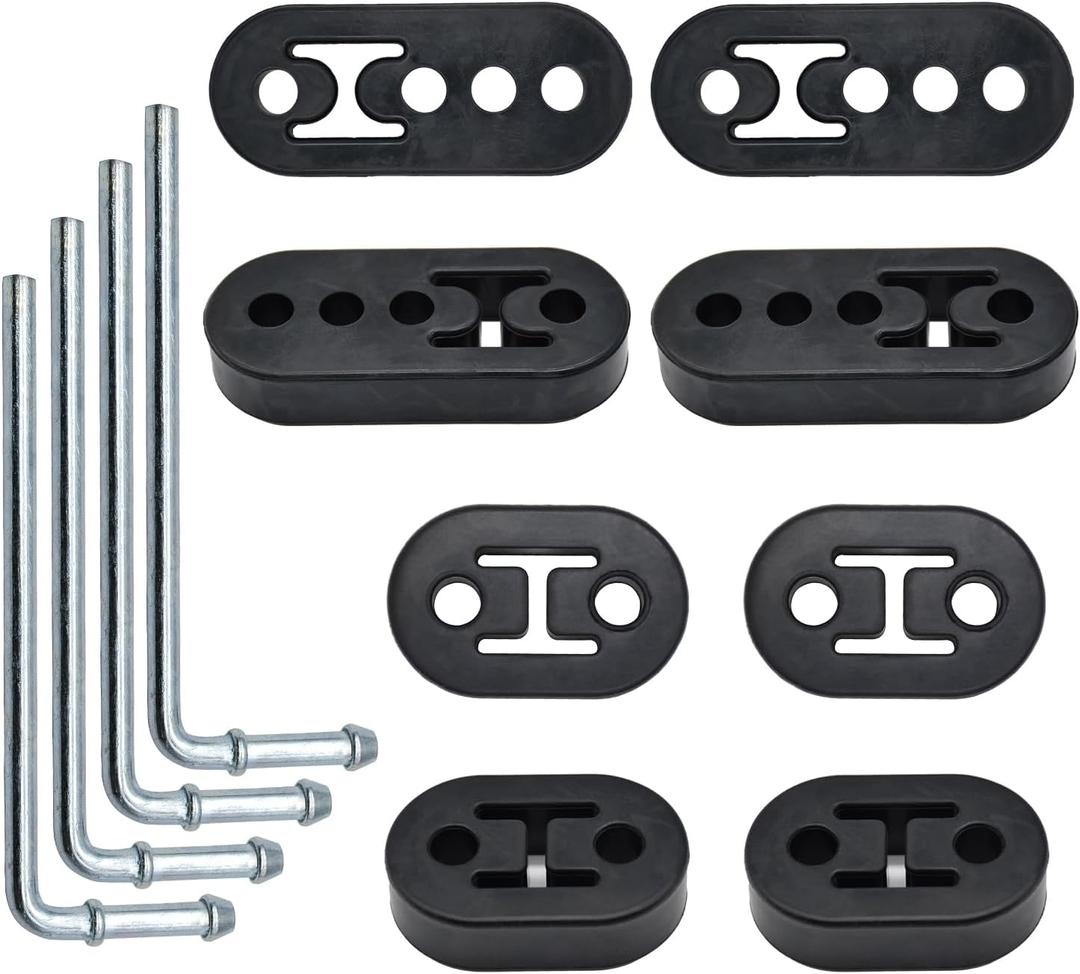 Rubber Exhaust Hanger,2 Holes and 4 Holes Adjustable Muffler Hanger(0.47" Hole Diameter),90Bend Universal Weld in Place Exhaust Hanger Rod (12 PCS)