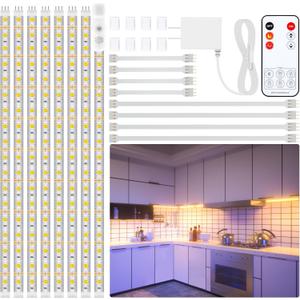 LAFULIT Under Cabinet Lighting Kit - 8 PCS 20 Inch Pre-Cut Strips, 2700K Warm White Flexible LED Strip Lights with Remote and Power Adapter for Kitchen Cabinets, Shelf, Desk, Counter - 13ft
