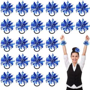 Shappy 2 Color Mini Pom Poms Hair Ropes for Football Cheerleading 4 Inch Ponytail Holder for Team Spirit Sports Dance Cheer (Blue)