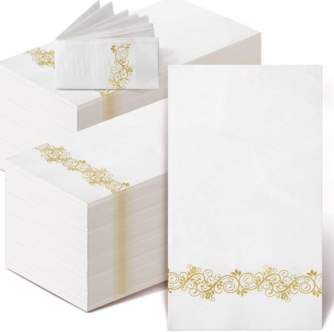 Yinder 200 Pack Disposable Hand Towels Bathroom Napkins Decorative Guest Towels Soft and Absorbent Linen Feel Paper Towel for Christmas Parties Weddings Dinners or Events (Gold)