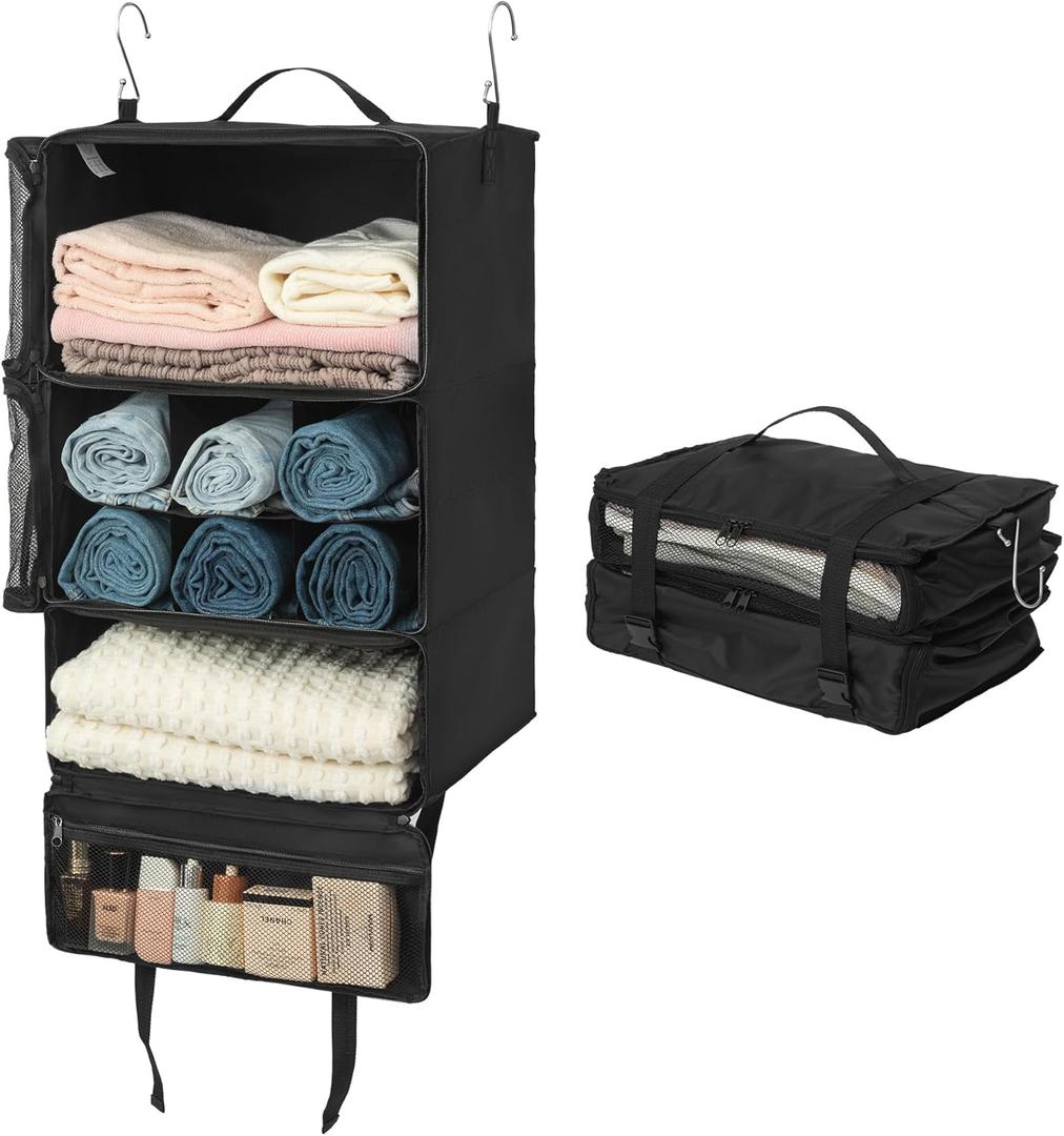 GRANNY SAYS Hanging Packing Cubes for Travel, Large Portable Hanging Suitcase Organizer, Foldable Compression Luggage Organizer Bags for Clothes, Carry on Closet Suitcase, XXL-Black Travel Shelves