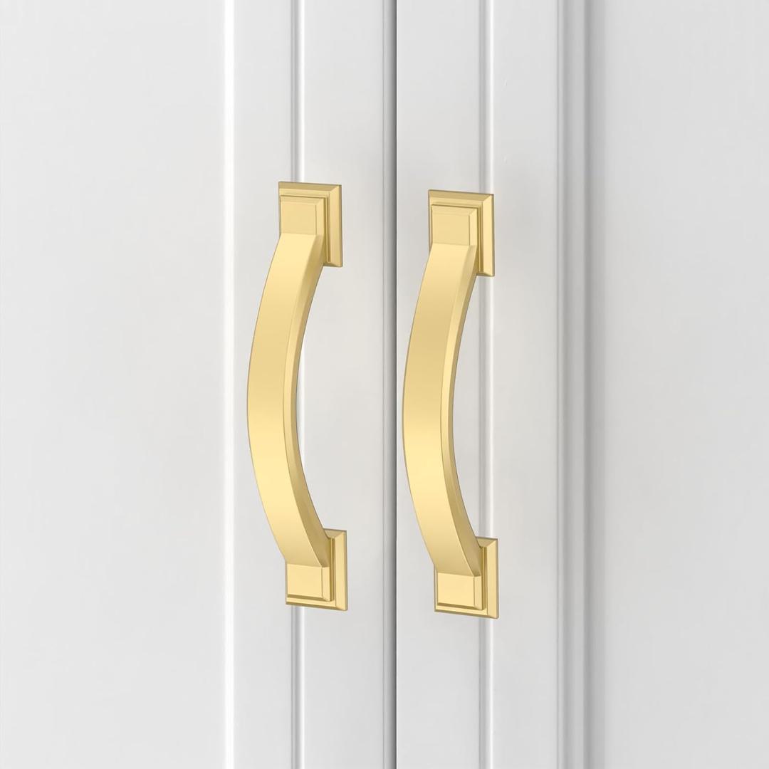 Asidrama 10 Pack 3 Inch(76mm) Brushed Gold Champagne Kitchen Cabinet Handles, Cabinet Pulls Kitchen Cabinet Hardware for Cupboard Drawer Pulls (3" Hole Center(76mm), Brushed Gold)