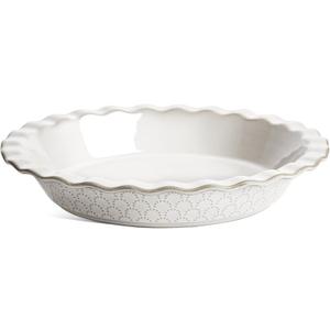 LE TAUCI Ceramic Pie Pans for Baking, 9 Inch Pie Plate for Apple Pie, Round Baking Dish, 36 oz Deep Dish Pie Pan - Set of 1, Fireworks, Arctic White