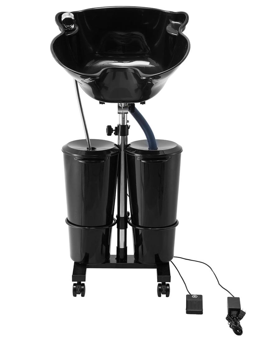 VEVOR Portable Shampoo Bowl, Shampoo Sink for Washing Hair with Electric Pump, Includes 2 Buckets 2 Showerheads, Drain Hose, Height and Angle Adjustable Portable Wash Bowl for Home Salon Use, Black
