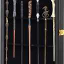 Grhonior 7 Wands Display case Universal Wizard Magic Wand Stand Wall Mount Lockable Wood magiquest Wand Vertical Hanging Holder Box Rack for Wand Collection (Small)