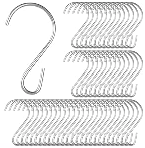 100 Pack - S Hooks for Hanging Displays in Retail, S Shaped, Open Ended Version, and can Assist at Home Hanging Jewelry, Kitchenware, Keys, SH-50 Corp