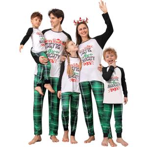 Rnxrbb 2025 Family Christmas Pajamas Matching Sets Holiday Xmas Christmas Pjs Jammies for Women Men Couples Adult Kids (Raglan Saying Plaid) Men XL