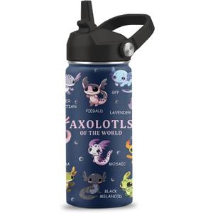 Axolotl Gifts, 16 oz Water Bottle with Straw Lid, Stainless Steel Insulated Tumbler, Cute Animals Water Bottle, Axolotl Cup Gifts for Birthday Christmas (1pc)